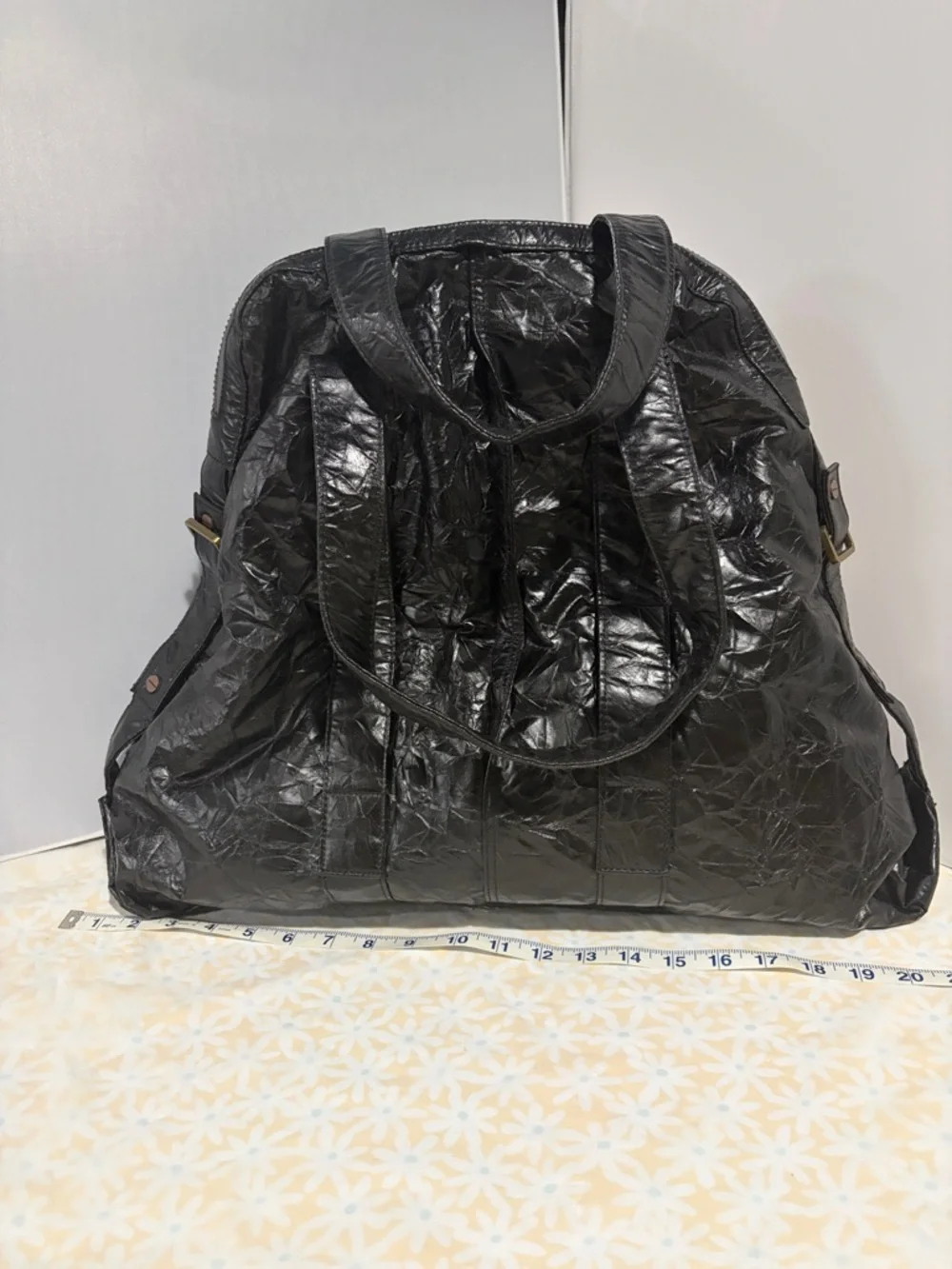 Black‎ Faux Leather Textured Hobo Bag with Gold Accents